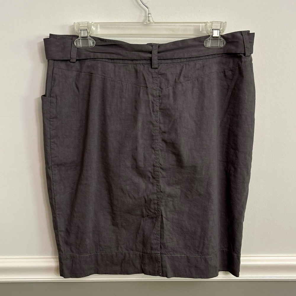 Eileen Fisher Grey Taupe Tie Waist Zip Button Knee Length Pencil Skirt Small - Picture 2 of 9